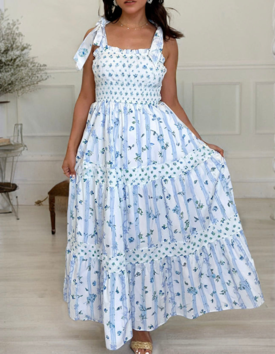 Floral Blue Striped Dress – RusticRootsBoutique LLC