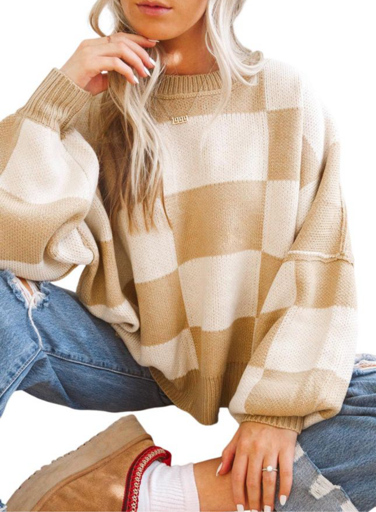 Khaki Checkered Sweater