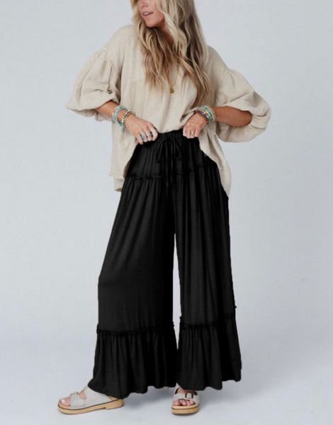 FRILL Drawstring-Black Pants