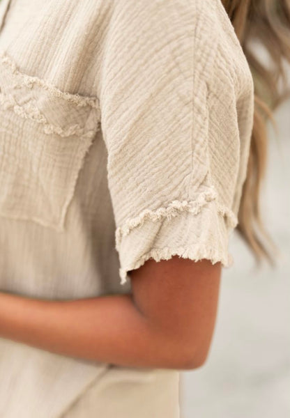 Oatmeal Frayed Textured Top
