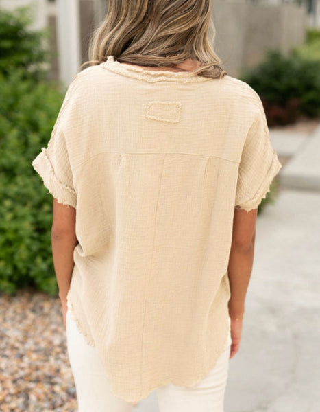 Oatmeal Frayed Textured Top