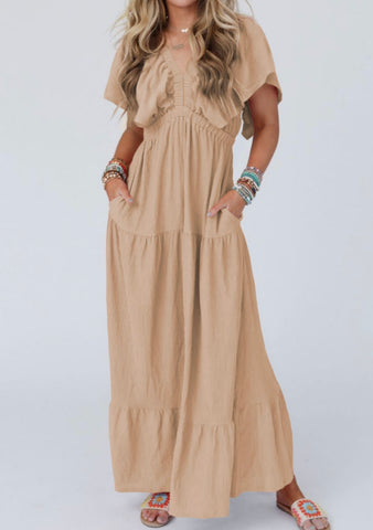 V-neck Taupe MAXI-Dress