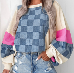 Colorblock Denim Top