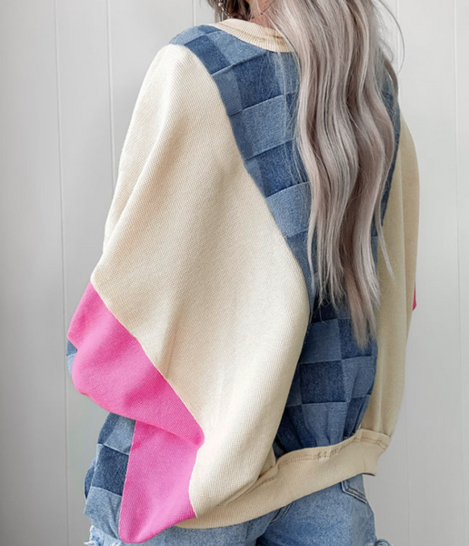 Colorblock Denim Top