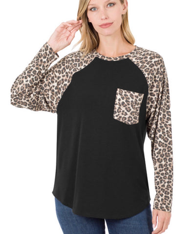 Black Cheetah Pocket Top