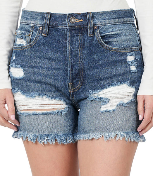 DISTRESSED DENIM SHORTS